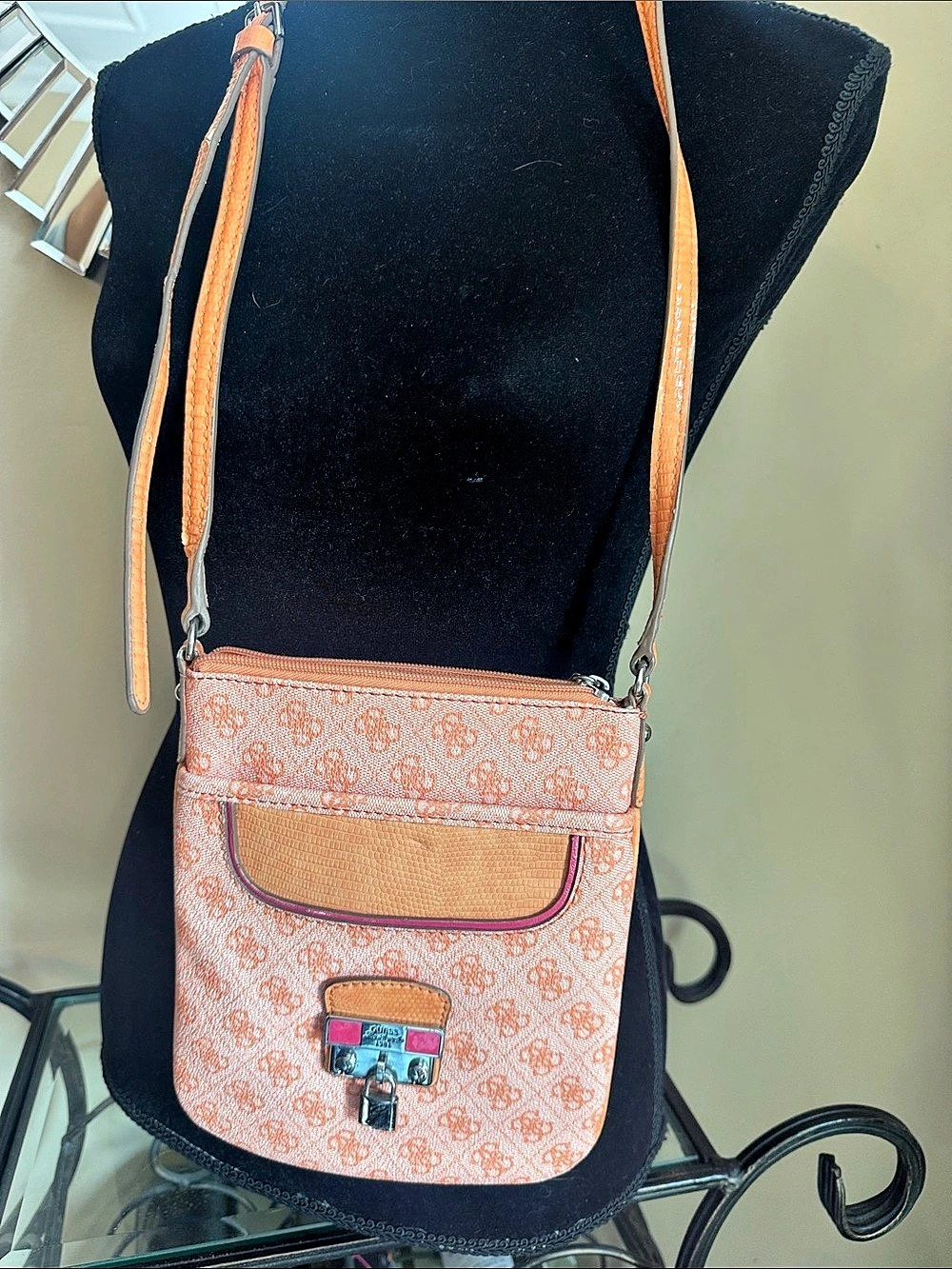Guess Floral Crossbody Bag in Orange & Pink - Picture 9 of 9